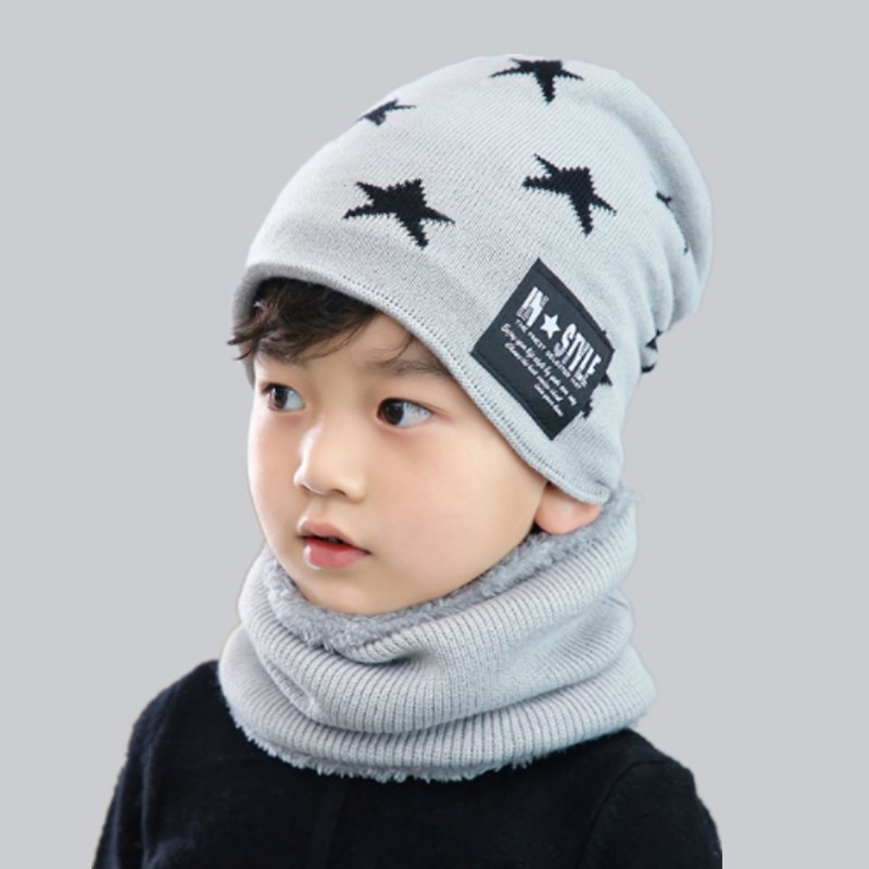 Forældre barn udendørs 2 stk super varm vinter balaclava uld huer strik hue og tørklæde til 3-12 år pige drenge hatte: Lysegrå