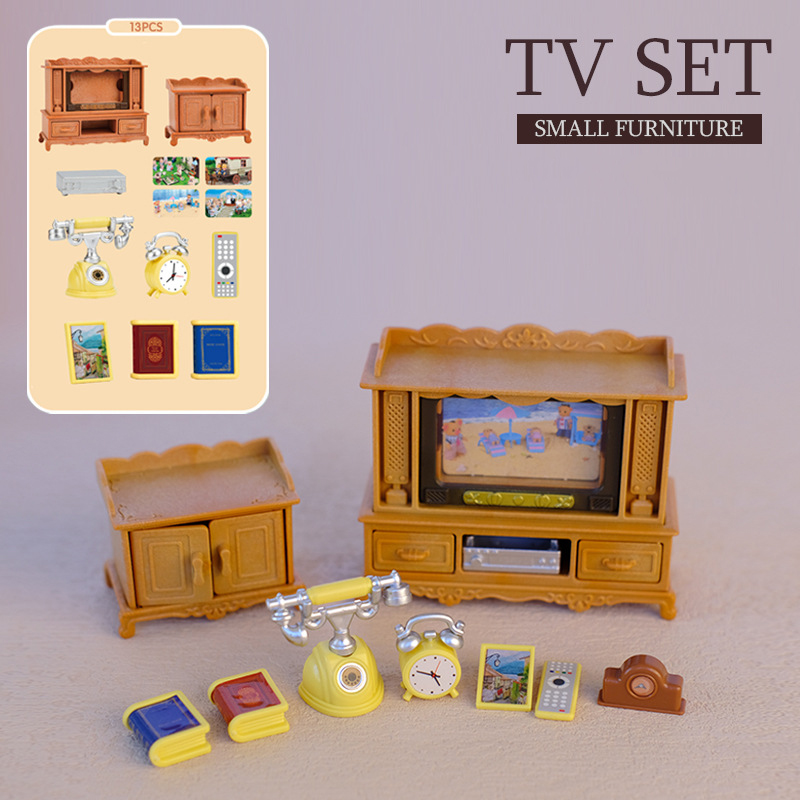 Miniatur-Puppenhaus-Möbelset, Miniatur-Küchenutensilien, Sofa-einstellen für das Wohnzimmer, Zubehör für BJD-Puppen: Gelb