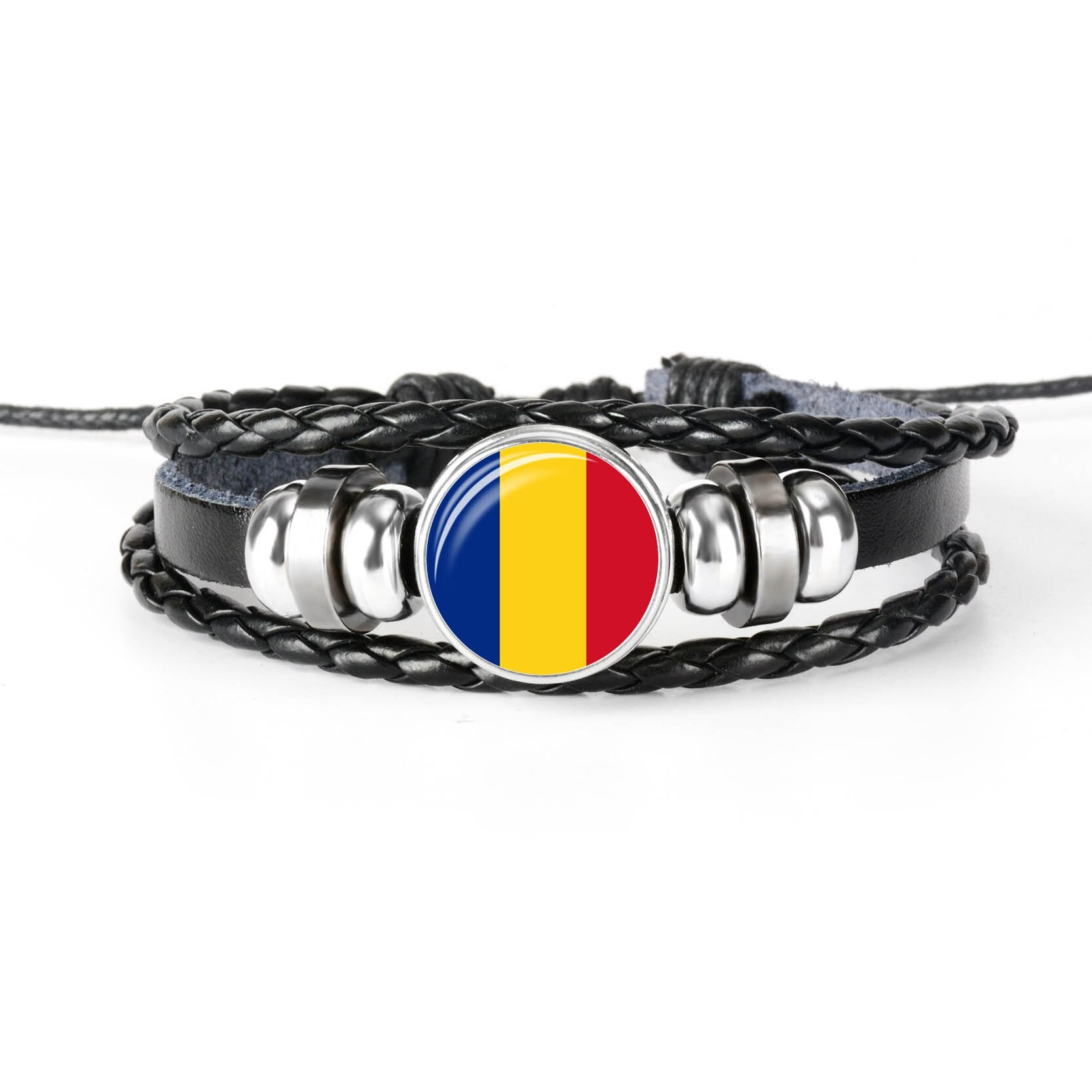 Pulsera de cuero hecha a mano para hombres y mujeres, brazalete con de la bandera de Rusia, con cabujones de cristal, de joyería,: ROMANIA