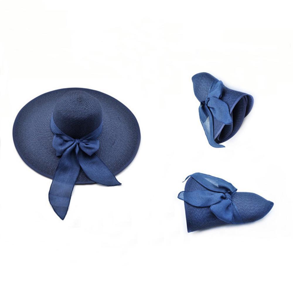 Zon Hoeden Voor Vrouwen Floppy Opvouwbare Wide Brim Stro Cap Chapeau Strikje Riem Dames Elegante Mode Zonnebrandcrème Strand Hoeden