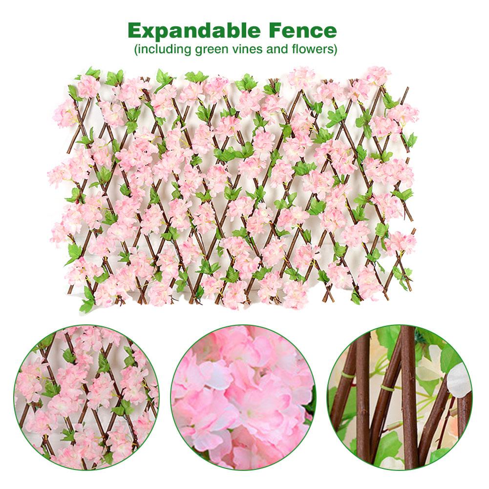 Wooden Privacy Fence With Artificial Flower Leaves Garden Decoration Screening Expanding Trellis Privacy Screen Fence