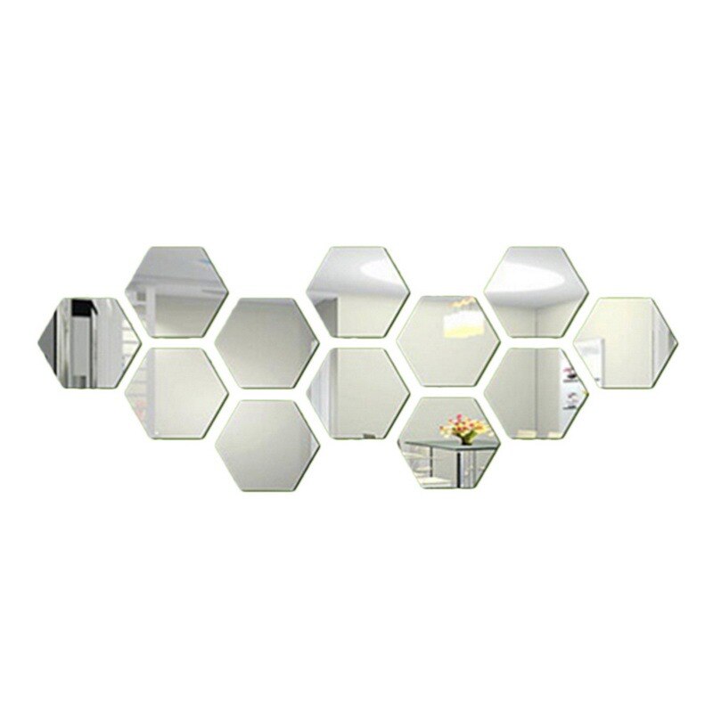 12 stk akryl spejl væg klistermærker selvklæbende aftagelig sekskantet dekorativt spejlark til hjemmestue soveværelse indretning: Blå / S