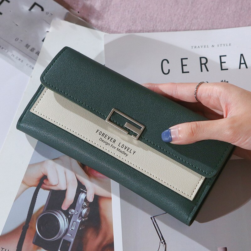 Long Zipper Wallet Women Luxury Leather  Wallets For Women Purse Credit Card Coin Purses Girl Carteira Feminina Wallets: Green