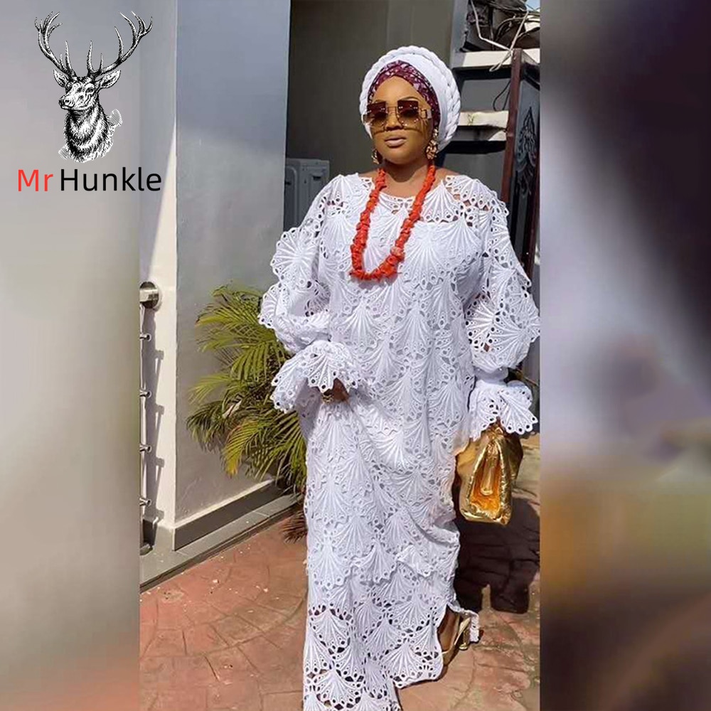 Aankomst Twee Stuk Afrikaanse Jurken Voor Vrouwen Exquisite Hollow Out Witte Jurk Lange Mouw Losse Soort Mode Stijl kleding