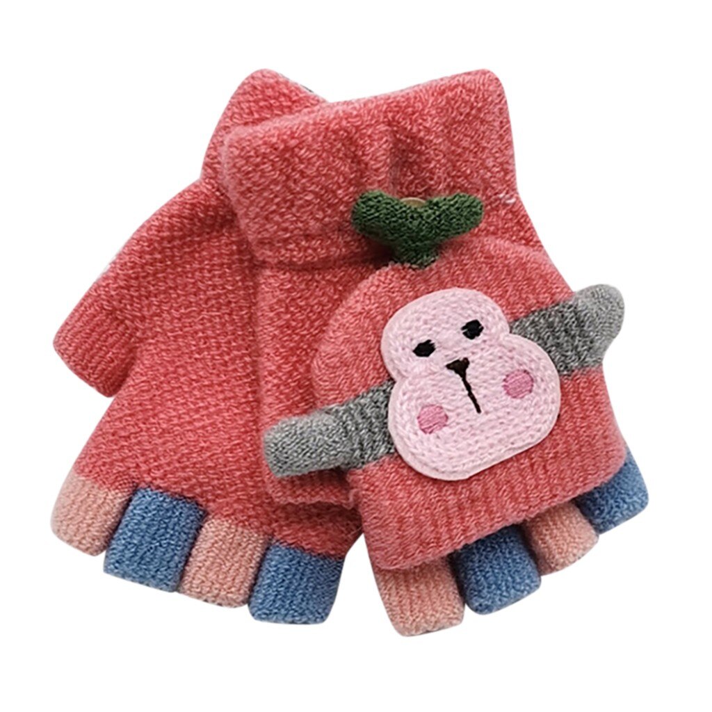 Winter Mittens Gloves Children Girls Winter Cute Cartoon Mittens Gloves Girls Knitted Convertible Fingerless Mittens Gloves: B5