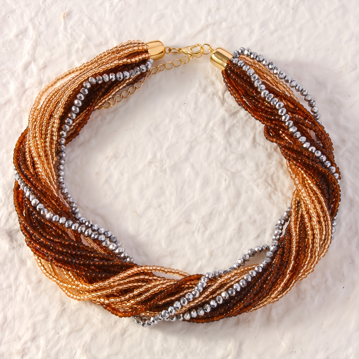 Collar bohemio de cuentas de arroz multicapa colorido para mujer, Color caramelo Vintage, vacaciones de verano, abalorio de playa, de joyería: Color dorado