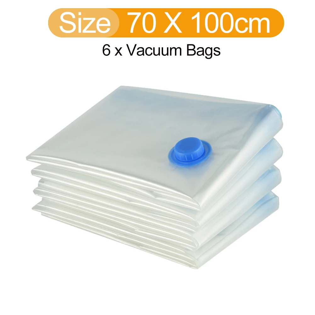 6pcs Vacuum Storage Bags with Pump Transparent Folding Compressed Space Saving Vacuum Bag for Clothes Large Travel Container