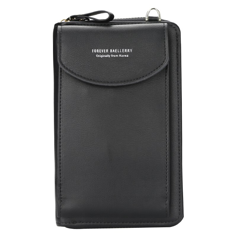 Carteira feminina para sempre baellery, carteira vertical para smartphone com zíper, bolsa de mão: Black