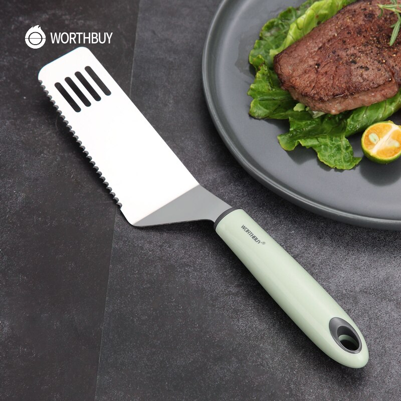 WORTHBUY Multifunctional Barbecue Turners Stainless Steel BBQ Turners Spatula Meat Cutter With Plastic Handle Barbecue Tools