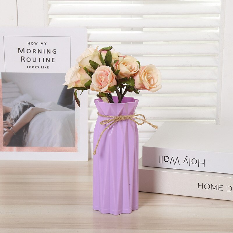 Plastic Vase Home Decoration Accessories Flower Pot Ornaments Simulation Flower Insert Anti-fall European Dry Vase: A-purple