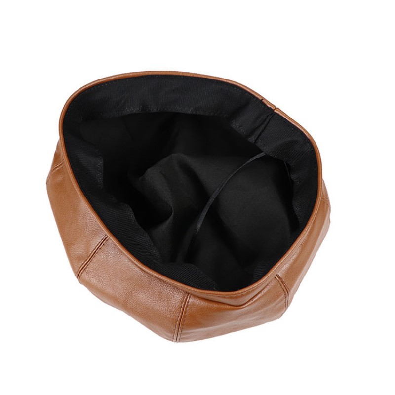 Vintage Women Beret Solid Beret Cap Pu Leather Beret French Artist Warm Beanie Pumpkin Hat Female Ladies All-Match Adjustable