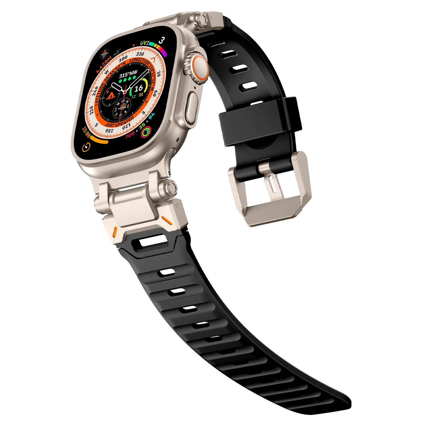 Pulseira de borracha para Apple Watch, Pulseira TPU de luxo, Ultra 2, 49mm, Série 9, 8, 7, SE, 6, 5, 4, cinta para iWatch Ultra 49, 45 milímetros, 42, 44 milímetros: Black Yellow / 14mm