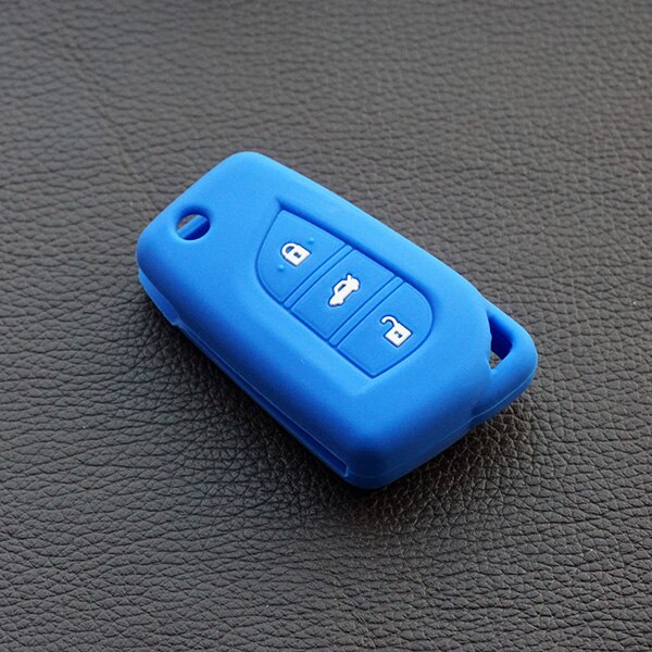 Silicone key fob cover case for Toyota Hilux Corolla avensis Prado Fortuner RAV4 folding flip 3 button Remote Protect skin set: Blue