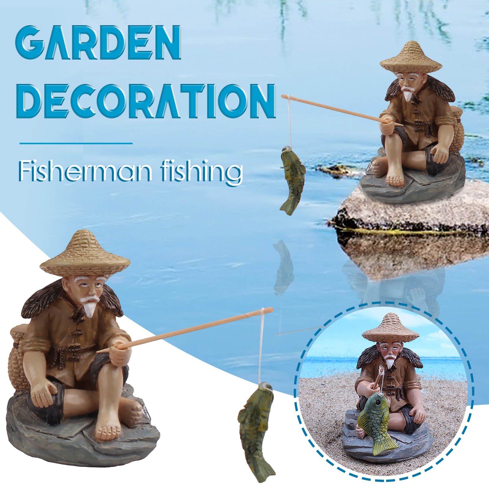 25 # Hars Standbeelden Van Een Oude Man Vissen Tuin Decoraties Zwembad Outdoor Beeldjes Miniaturen Sculptuur Ambachten Beeldjes