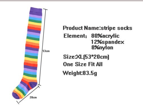 Women Ladies Rainbow Thigh High Socks Girl Arm Warmer Mitten Stretchy Gloves