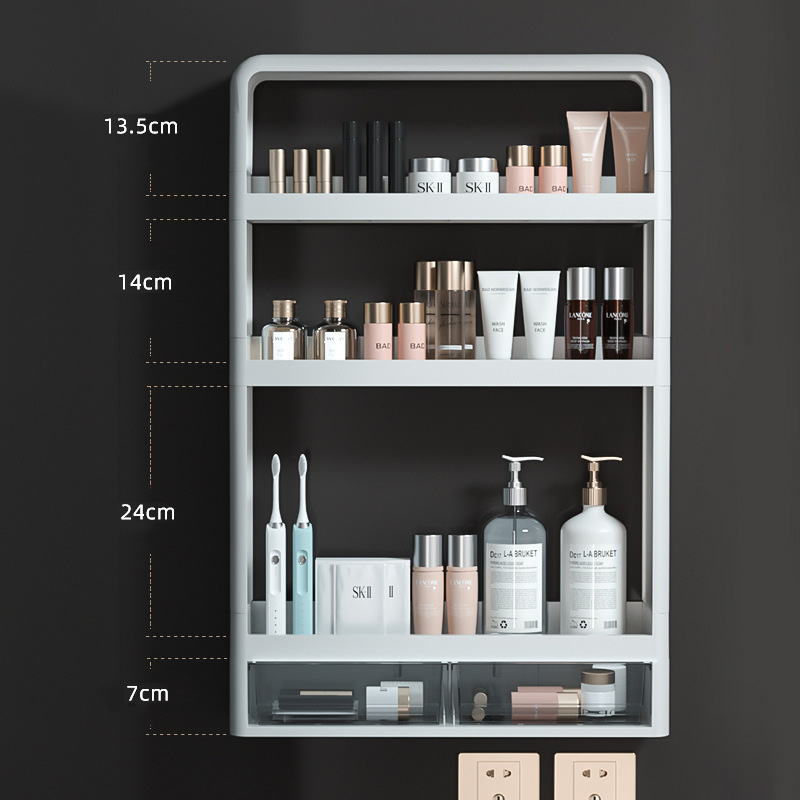 Estante montado en la pared para baño, organizador de cosméticos multifuncional para almacenamiento de artículos de tocador, botellas de condimentos de cocina