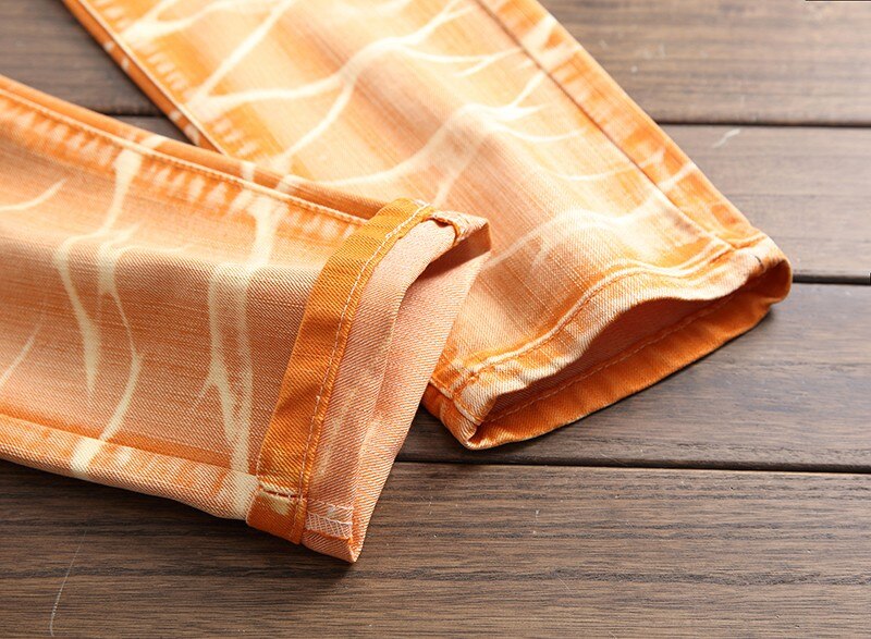 Herre orange farve jeans pencil bukser vasket stor størrelse bukser  j50