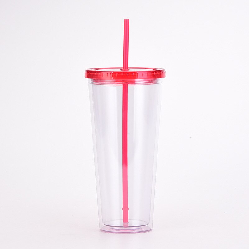 Gorąca sprzedaż 32oz plastikowe kubki stożkowe z pokrywką i słomką podwójna ściana wyczyść butelka na sok Drinkingware wielokrotnego użytku kubek wody na imprezę: D