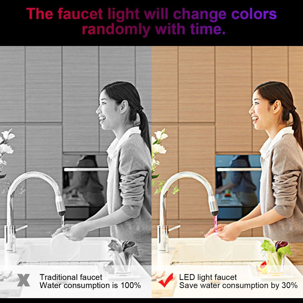 Led kraanverlichting kraan mondstuk rgb 7 kleuren knipperende temperatuur kraanbeluchter waterbesparende keuken badkamer accessoires