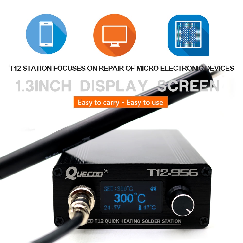 Estación de soldadura con pantalla Digital de 1,3 pulgadas, T12-956, pantalla grande con mango de plástico OLED-STC y punta de hierro para soldar K, T12-P9