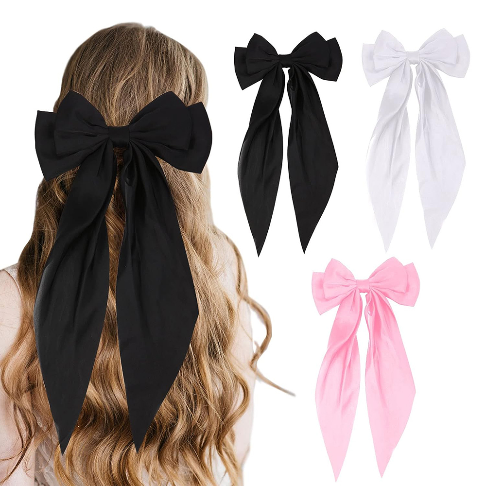 Lazos para el pelo para niña, cintas de color rosa/Negro/Blanco, accesorios para el cabello, Clip de Primavera de satén sólido Simple, pasador para el cabello para mujer: Gris oscuro