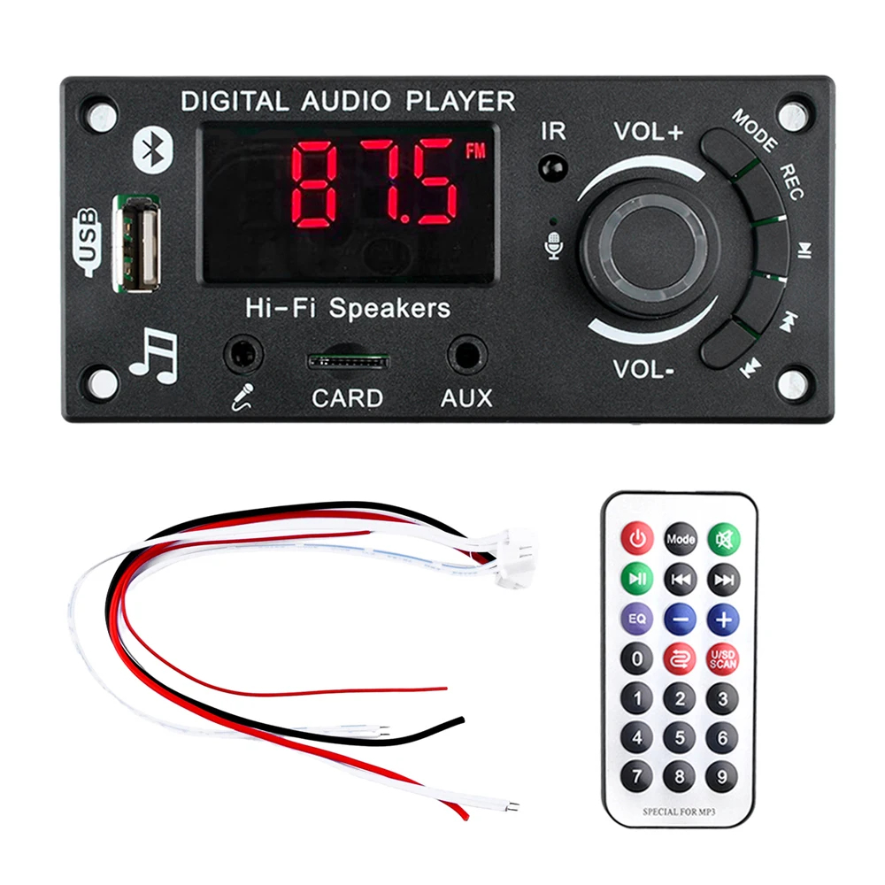 Amplificador de 100W Bluetooth 5,0, placa decodificadora de MP3 WAV DIY DC 12V 50W, reproductor de MP3 USB inalámbrico para coche, ranura para tarjeta TF, USB FM con micrófono de 3,5mm: Negro