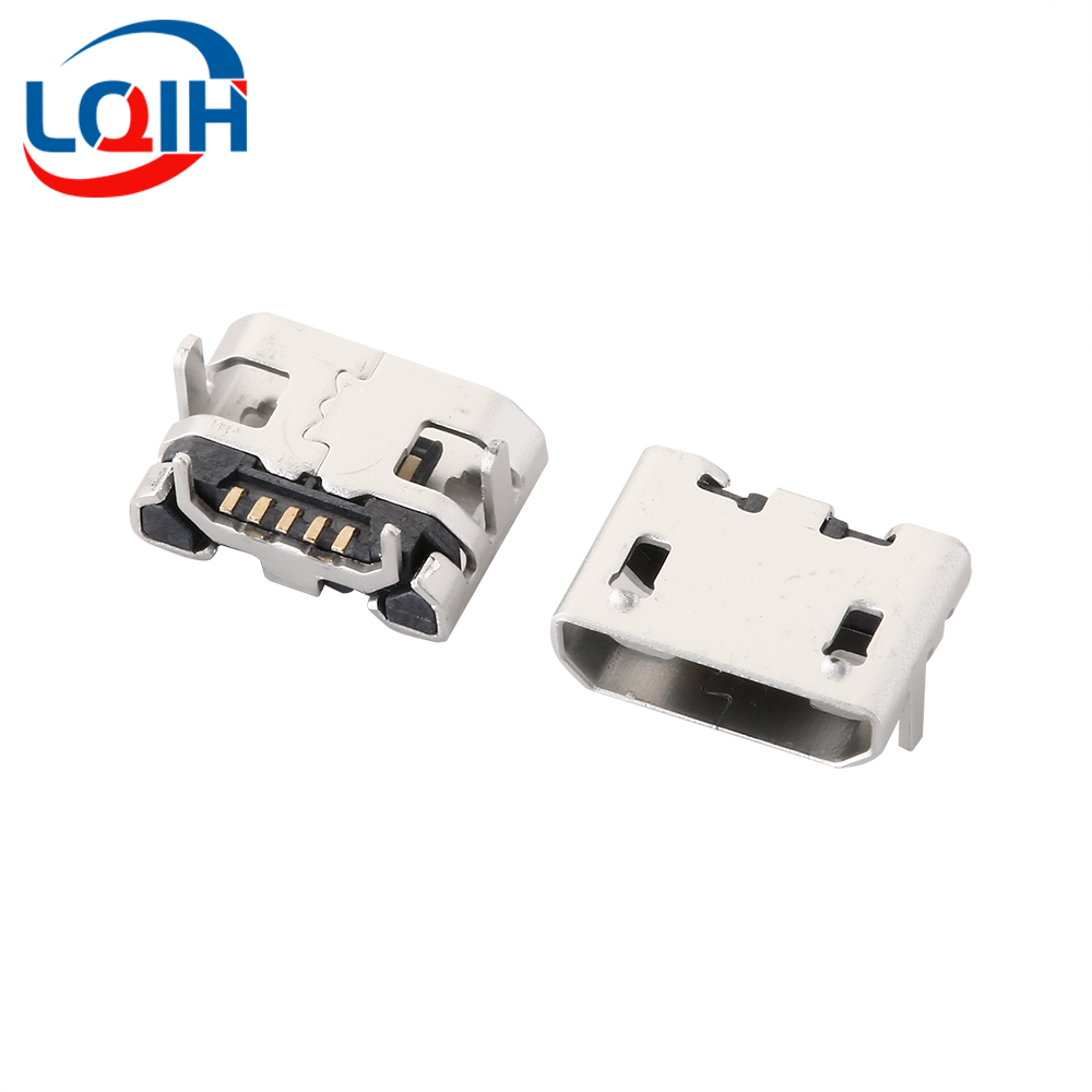 Conector Micro USB 2 de 5 pines, conector hembra DIP SMD para teléfono, tabletas, altavoces, etc., puerto de carga, enchufe de alimentación v8, 10 Uds.: Plata