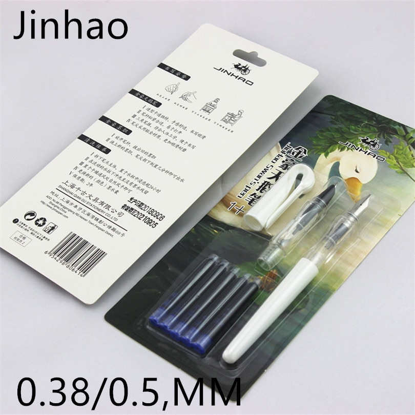 Jinhao fountain pen & 5 blue ink pluma estilografica de tinta pluma estilogr fica student plastic ink pen for writing