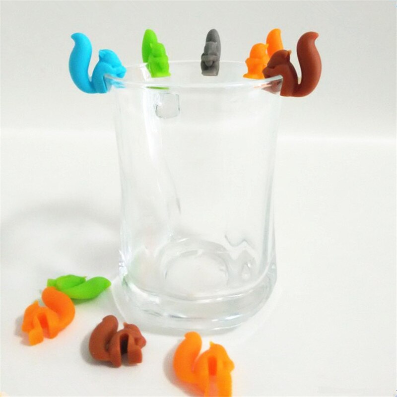 5PCs/ Lot Squirrels Shaped Silicone Tea Bag Hanging Tea Bags Pet Holder Wineglass Label Dolce Gusto Coffee Party Bar Supplie