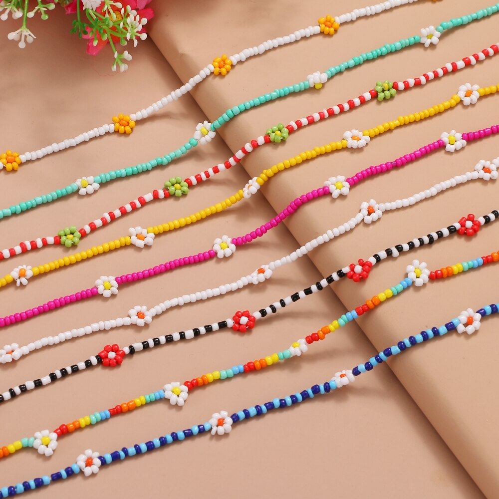FNIO Y2K-collar con cuentas de flores para mujer, gargantilla de perlas cortas de colores bohemios, joyería femenina