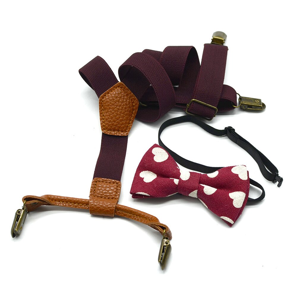 Bretelles assorties chaudes bretelles et ensemble de noeud papillon de luxe enfants enfants garçons mariage bretelles y-back noeud papillon élastique enfants réglables
