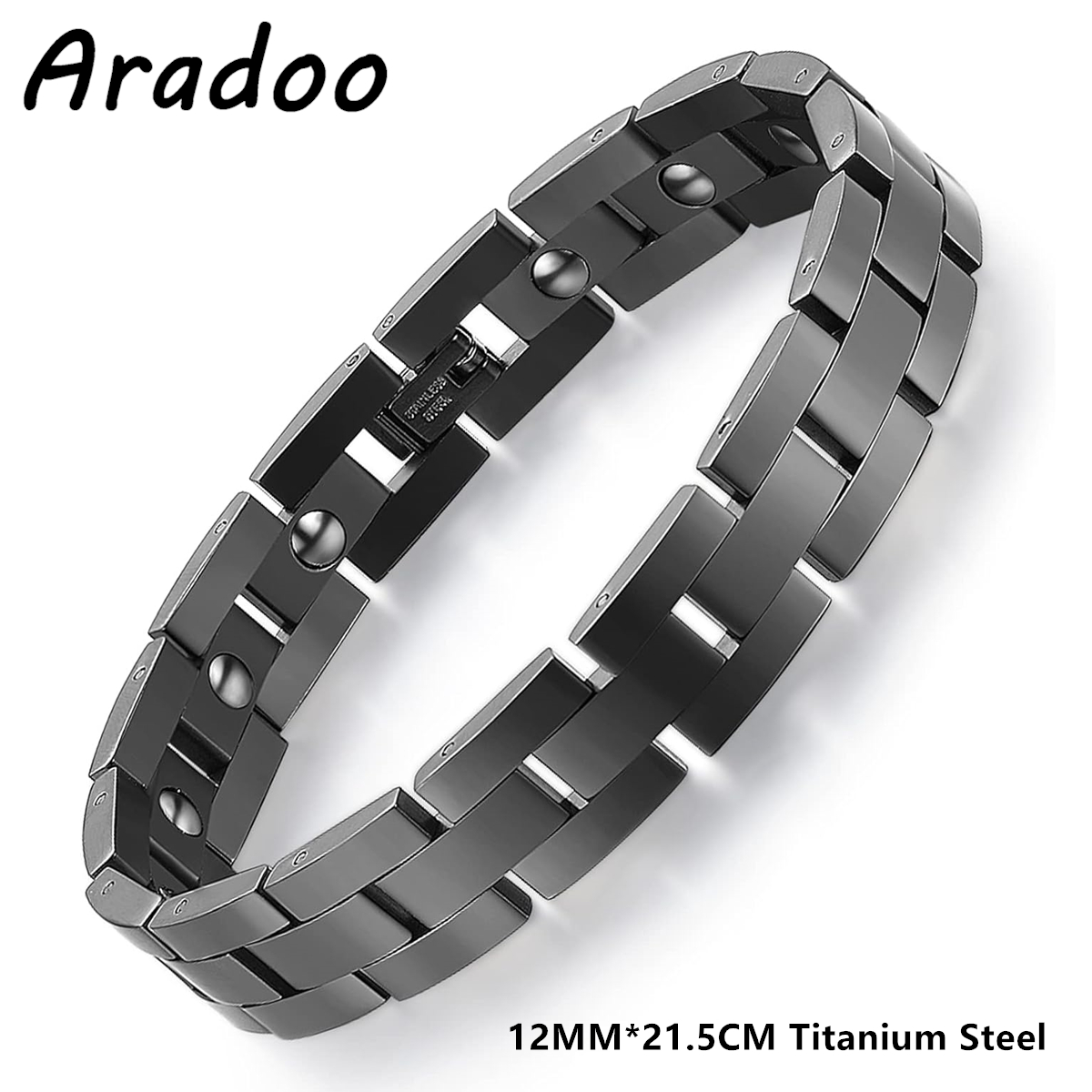 ARADOO Pulseras de acero de titanio con 3 imanes de neodimio Ultra resistentes, pulsera de eslabones de terapia magnética de salud ajustable: Bronce antiguo plateado