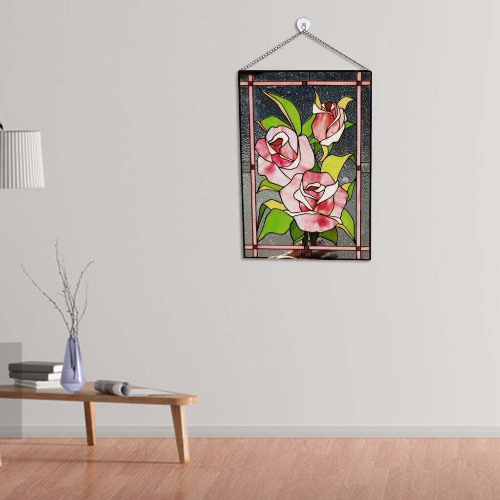 Stained Glass Window ings, Stained Glass Window Panel, Gorgeous Flowers with Chain - Art Style: Rose