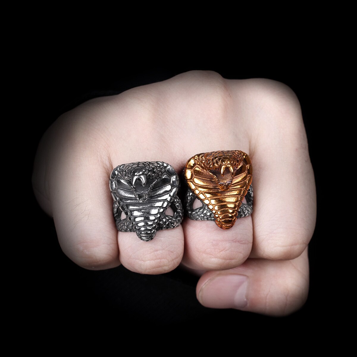 Anillos de acero inoxidable para hombre, Animal de serpiente Cobra, Punk Rock, personalidad para motorista, joyas para un novio, ,