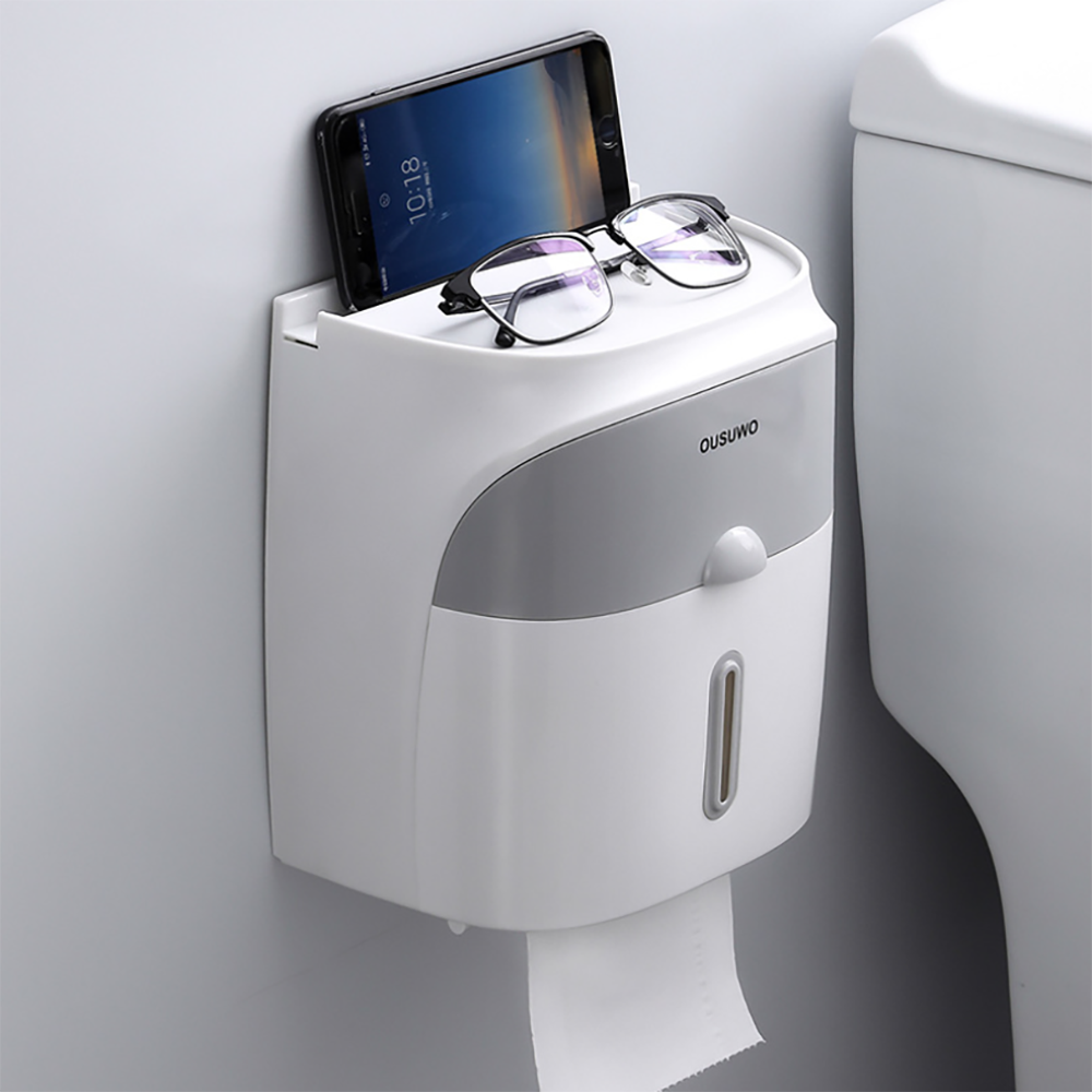 Toilet paper box toilet double-layer storage rack pumping box free punching waterproof wall-mounted paper roll