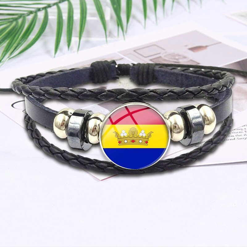 Andorra e Austria e La Bielorussia Bandiera Per Unisex Regalo Del Partito Gioelleria Raffinata E Alla Moda di Vetro Cabochon In Pelle Nera Braccialetto Del Braccialetto Delle Donne: Picture 12