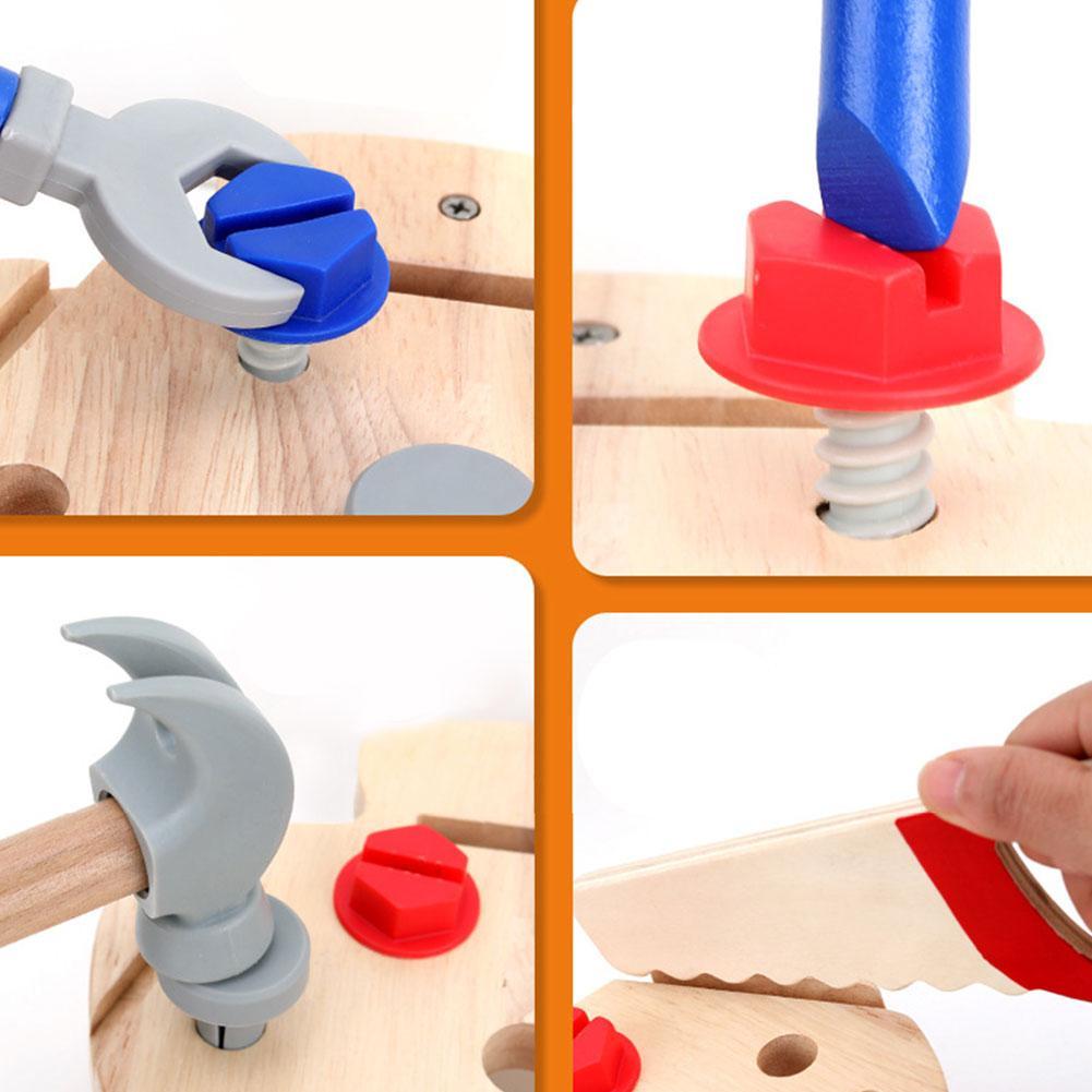 Banco de herramientas de madera de simulación para niños, caja de herramientas grande, combinación de tuercas de tornillo, herramienta de desmontaje DIY, juguete de mantenimiento de mesa