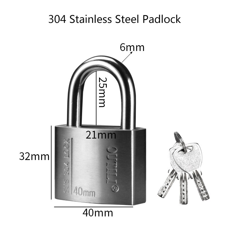 304 Stainless Steel Padlock Outdoor Lock for Luggage Notebook Outdoor Fence Railings Small Drawers Furniture Door: 304 Padlock 40mm
