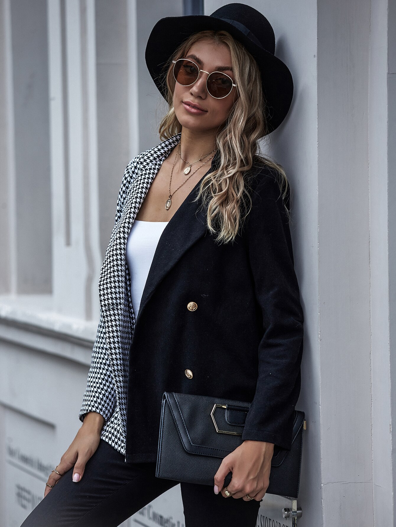 Vestes pour femmes, manteau épuré à carreaux, col – Grandado - Main Image