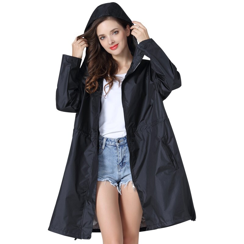 Waterproof Raincoat Women Nylon Jacket Black Ladies Hooded Raincoat Long Overall Stylish Chubasquero Mujer Rain Women: B / L