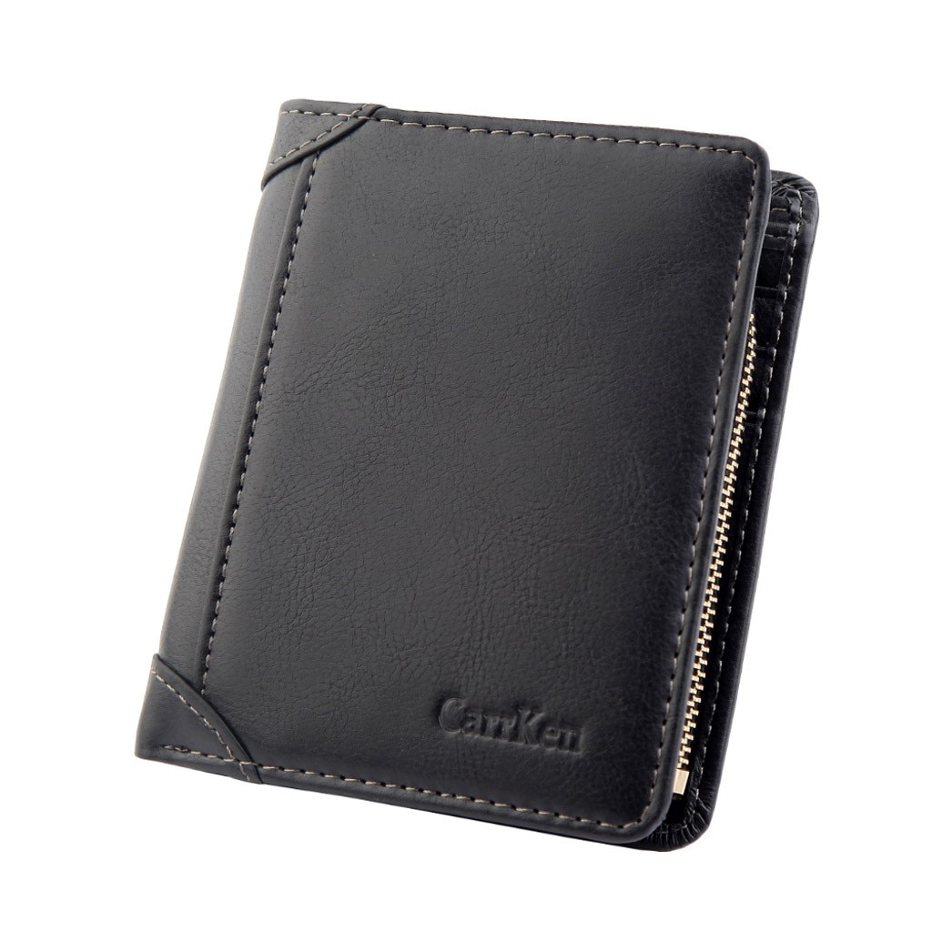 Breve Raccoglitore degli uomini di Cuoio Dell'unità di elaborazione Multi Supporto di Carta Del Raccoglitore Retro di Modo Zip Borsa Della Moneta Del Raccoglitore Tri-fold Wallet 2020 nuovo бумажник: Black