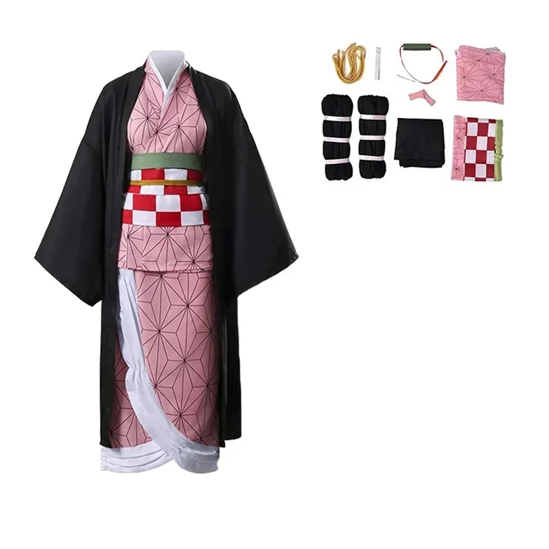 Nezuko Kamado Nezuko Cosplay Costume, uniforme de perruque Nezuko avec accessoires pour adultes, olympiques d'Halloween et de carnaval: XXXL / Beige