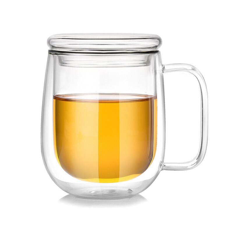 Double glass transparent coffee cup,Heat-resistant glass cup with lid，Dessert glassBeer mug office mug simple stylefree