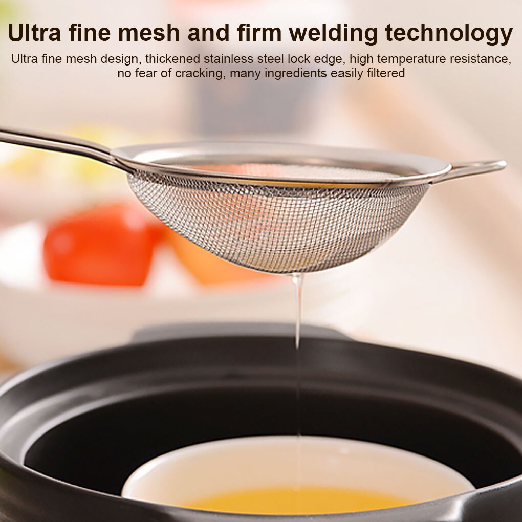 Kitchen Fine Mesh Strainer Stainless Steel Fine Mesh Strainer Tea Colander Long Handle Food Sifter Flour Sieve Baking Tool
