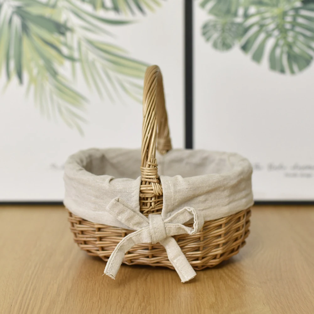 Hand-Woven Wicker Basket with Handle Wicker Sundries Basket Willow Flower Baskets Storage Baskets for Storage Clutter Organizing