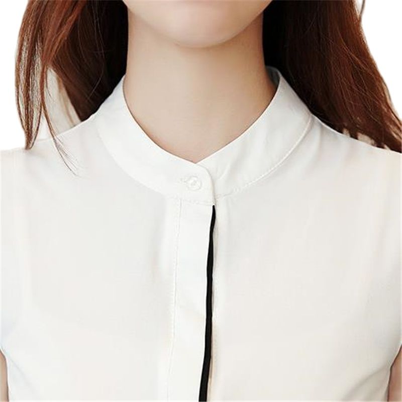 Mulher verão venda quente gola mandarim camisas feminino venda quente sem mangas blusa topos chiffon hedging chemise fina chaleco gilet