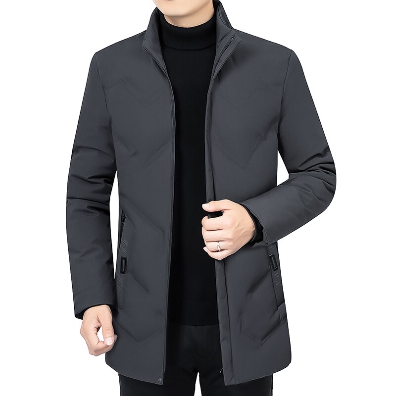 Casual mænd vinterparka mellemlang 2 farver varm jakke outwear vindtæt frakke hætte str. l -4xl: Grå / L til 160 cm 60kg