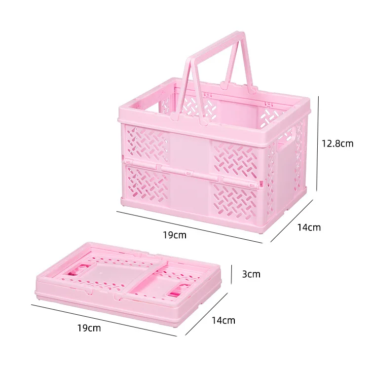 Desktop Portable Folding Storage Basket Organizer Mini Makeup Storage Box Multifunctional Snack Supermarket Shopping Basket: Blue
