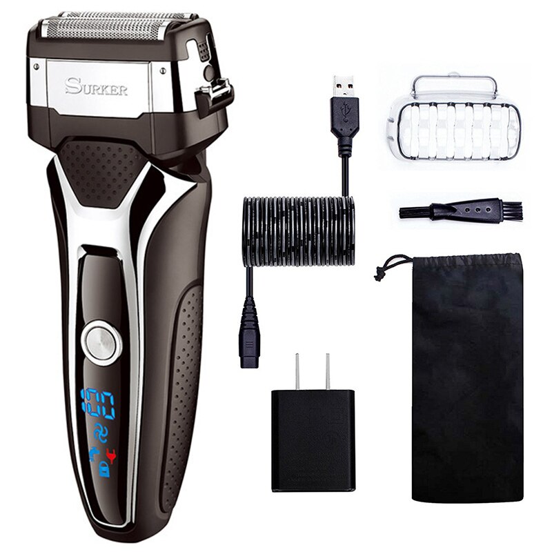 Mejores OFERTAS Surker Rscx-9008 Men'S con pantalla Digital Lcd 3D hoja flotante eléctrica afeitadora turbochargeab