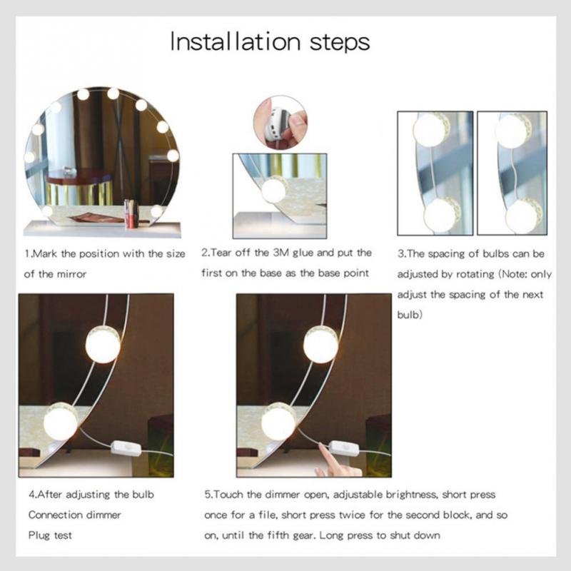 Make-upspiegel, kaptafel, led-lampen, set, usb-oplaadpoort, cosmetische verlichte make-upspiegels, lampen met instelbare helderheid
